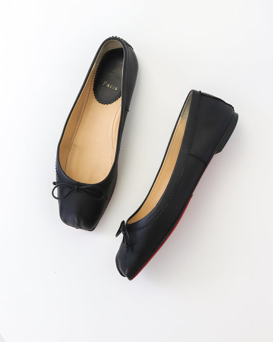 Christian Louboutin Mamadrague Black Leather Ballet Flat Shoes / 37 (US 7)