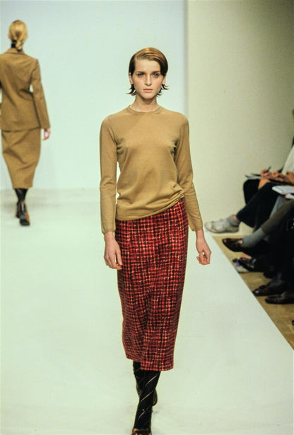 F/W 1996 Prada Red Mohair Wool Tweed Midi Skirt Runway / IT 44 (M)