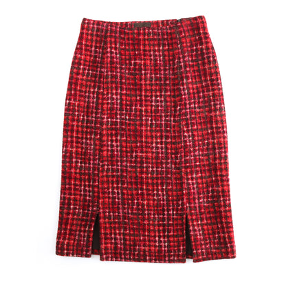 F/W 1996 Prada Red Mohair Wool Tweed Midi Skirt Runway / IT 44 (M)