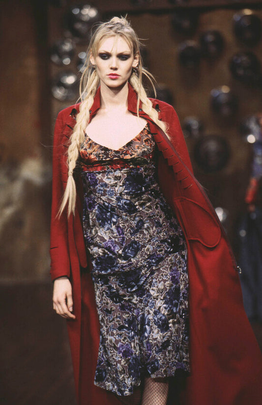 F/W 1997 Rifat Ozbek Burnout Velvet Floral Print Runway Dress / IT 42 (S-M)