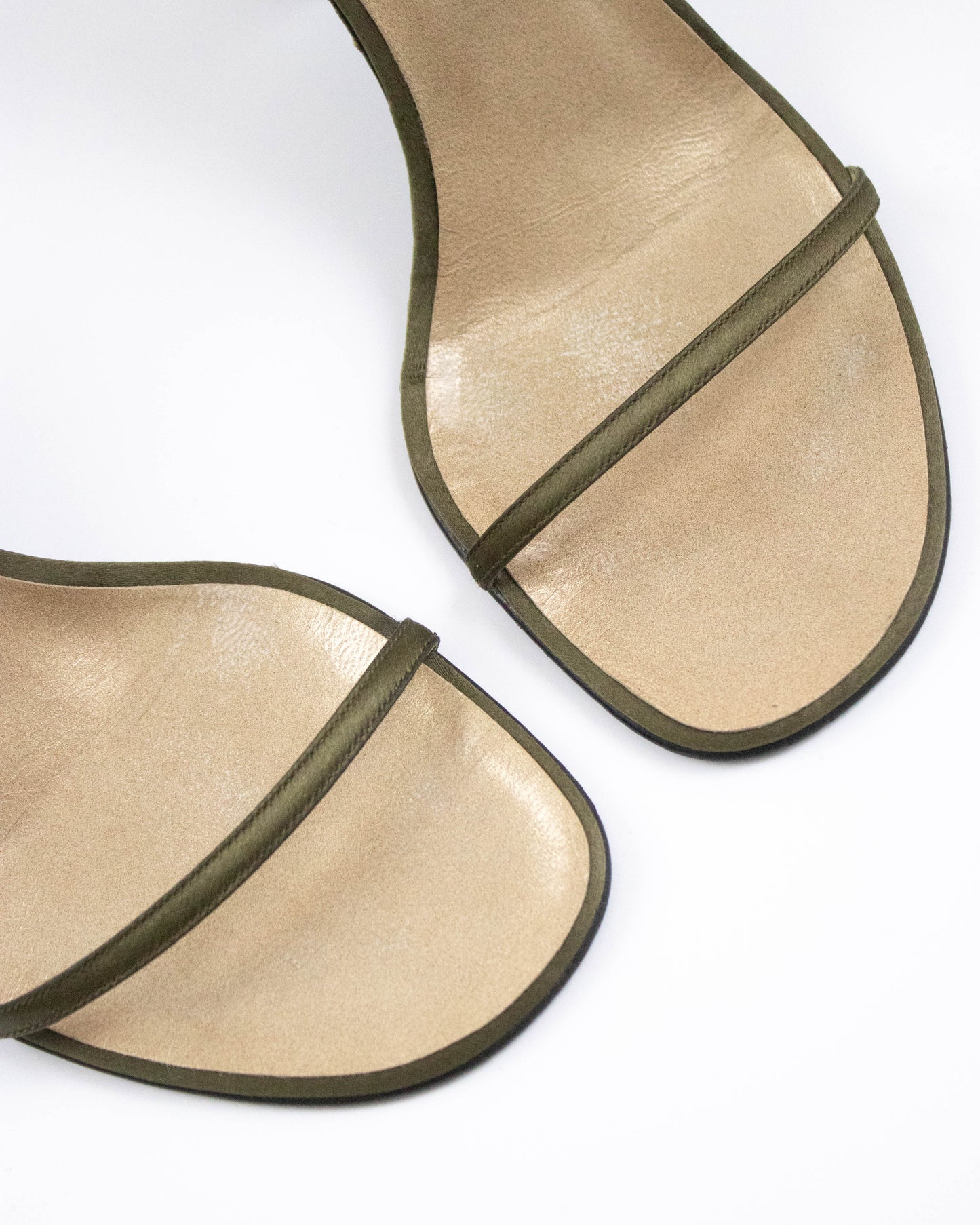 Vintage 1990s Gucci by Tom Ford Olive Satin Twisted Sandals / 35 (US 5)