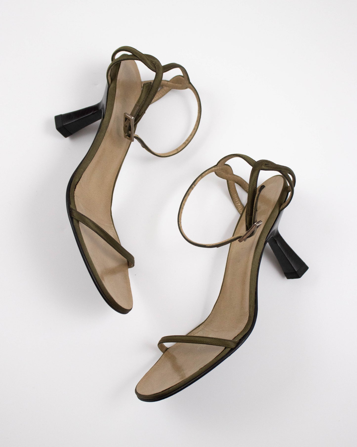 Vintage 1990s Gucci by Tom Ford Olive Satin Twisted Sandals / 35 (US 5)