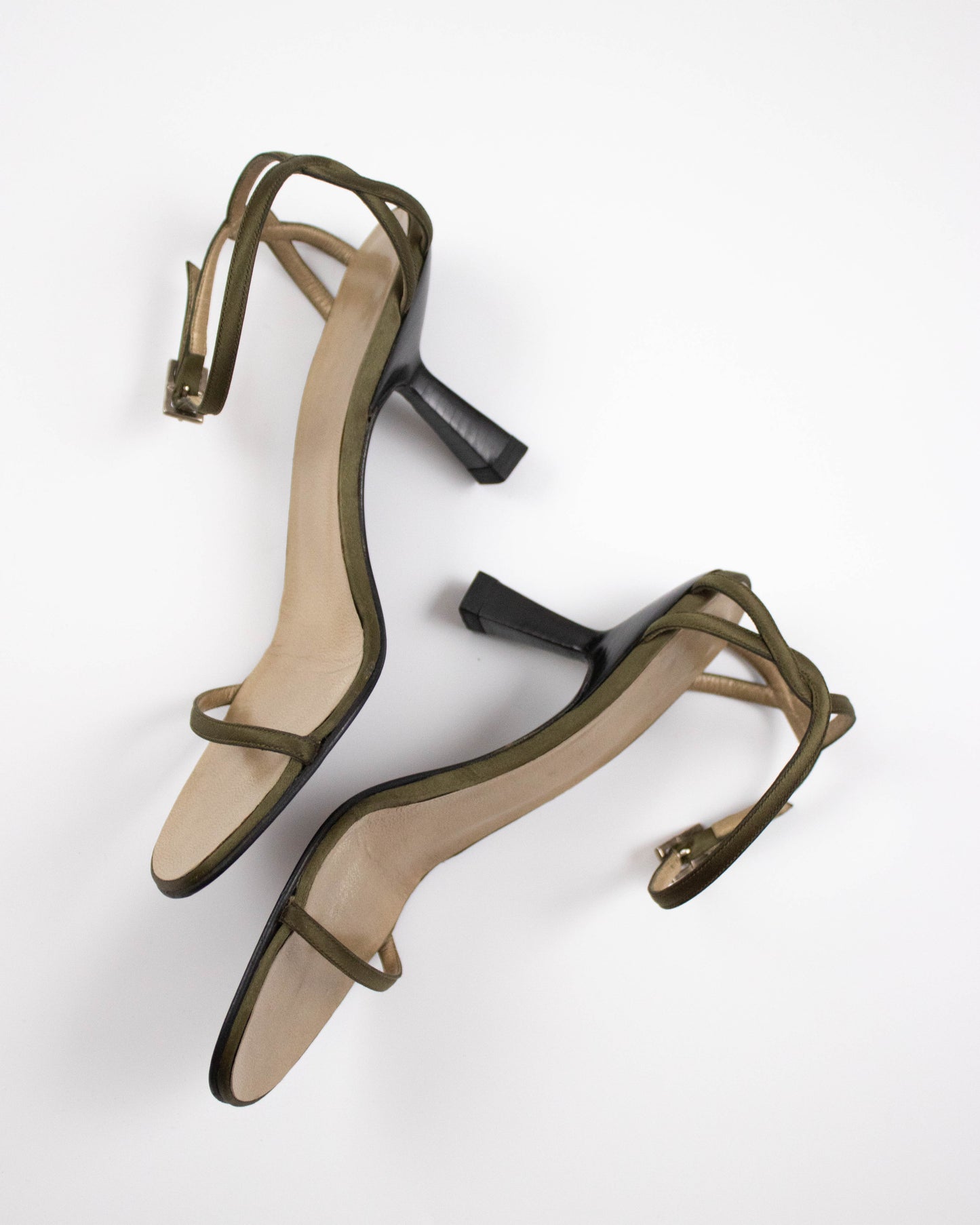 Vintage 1990s Gucci by Tom Ford Olive Satin Twisted Sandals / 35 (US 5)