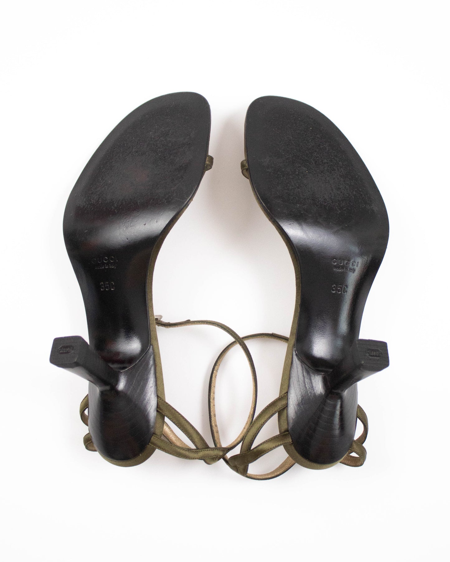 Vintage 1990s Gucci by Tom Ford Olive Satin Twisted Sandals / 35 (US 5)