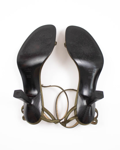 Vintage 1990s Gucci by Tom Ford Olive Satin Twisted Sandals / 35 (US 5)