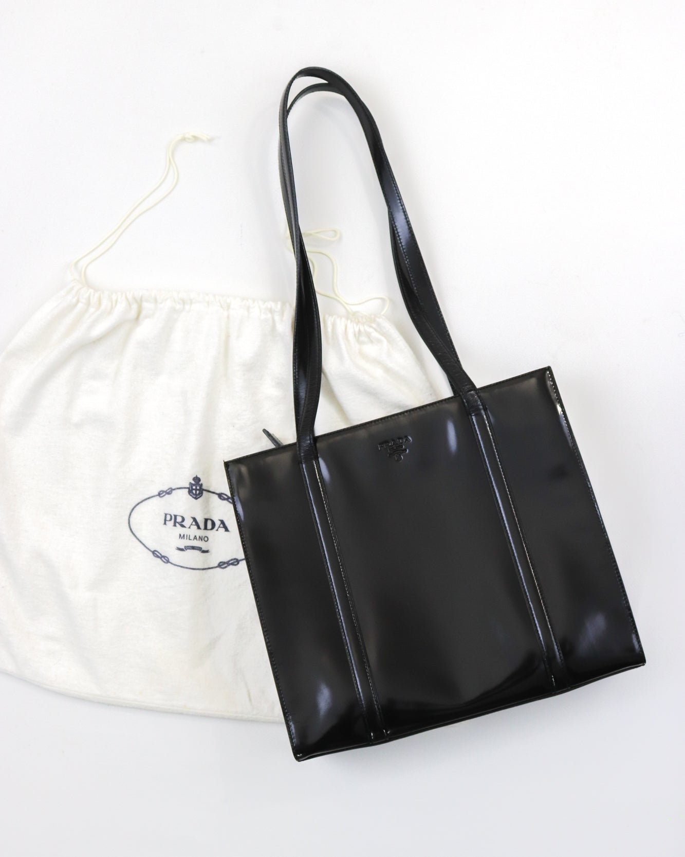 Vintage 1990s Prada Spazzolato Patent Leather Shoulder Bag