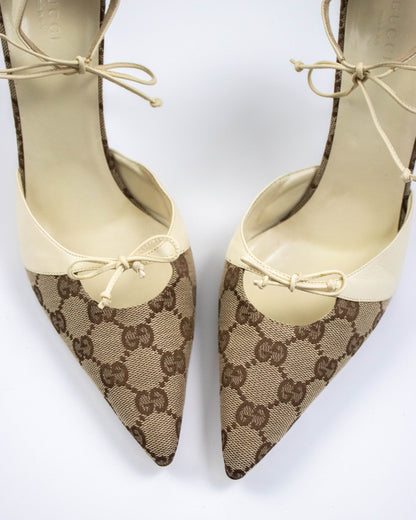 Vintage 2000s Gucci Monogram Canvas Bow Detail Heels / 40 (US 10)