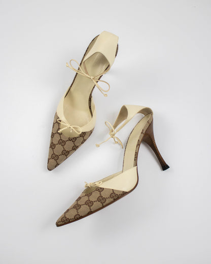 Vintage 2000s Gucci Monogram Canvas Bow Detail Heels / 40 (US 10)