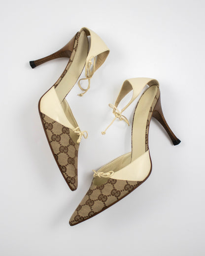 Vintage 2000s Gucci Monogram Canvas Bow Detail Heels / 40 (US 10)