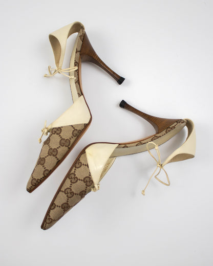 Vintage 2000s Gucci Monogram Canvas Bow Detail Heels / 40 (US 10)