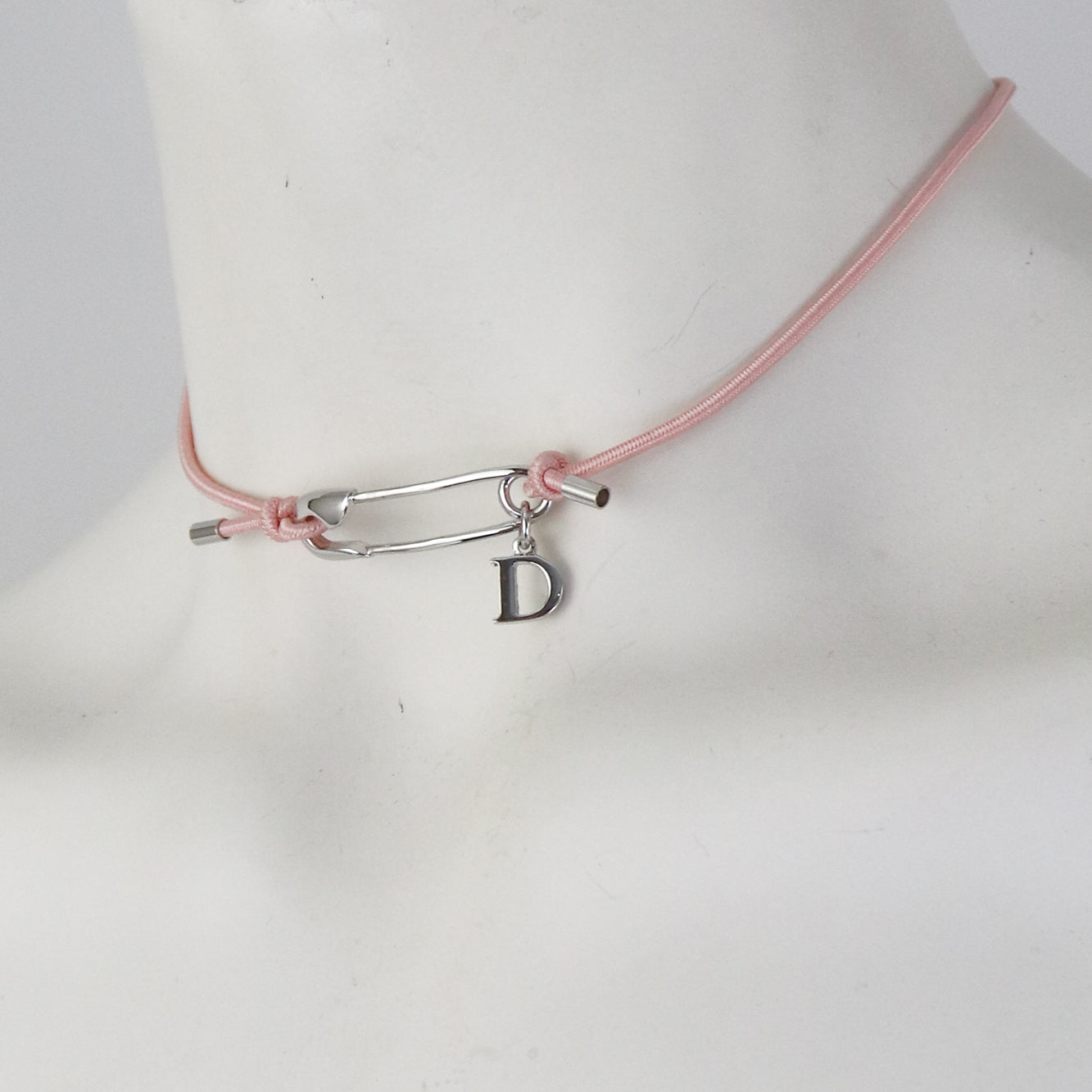 Vintage Christian Dior Pink Chord Safety Pin Choker Necklace