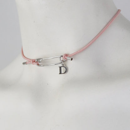 Vintage Christian Dior Pink Chord Safety Pin Choker Necklace