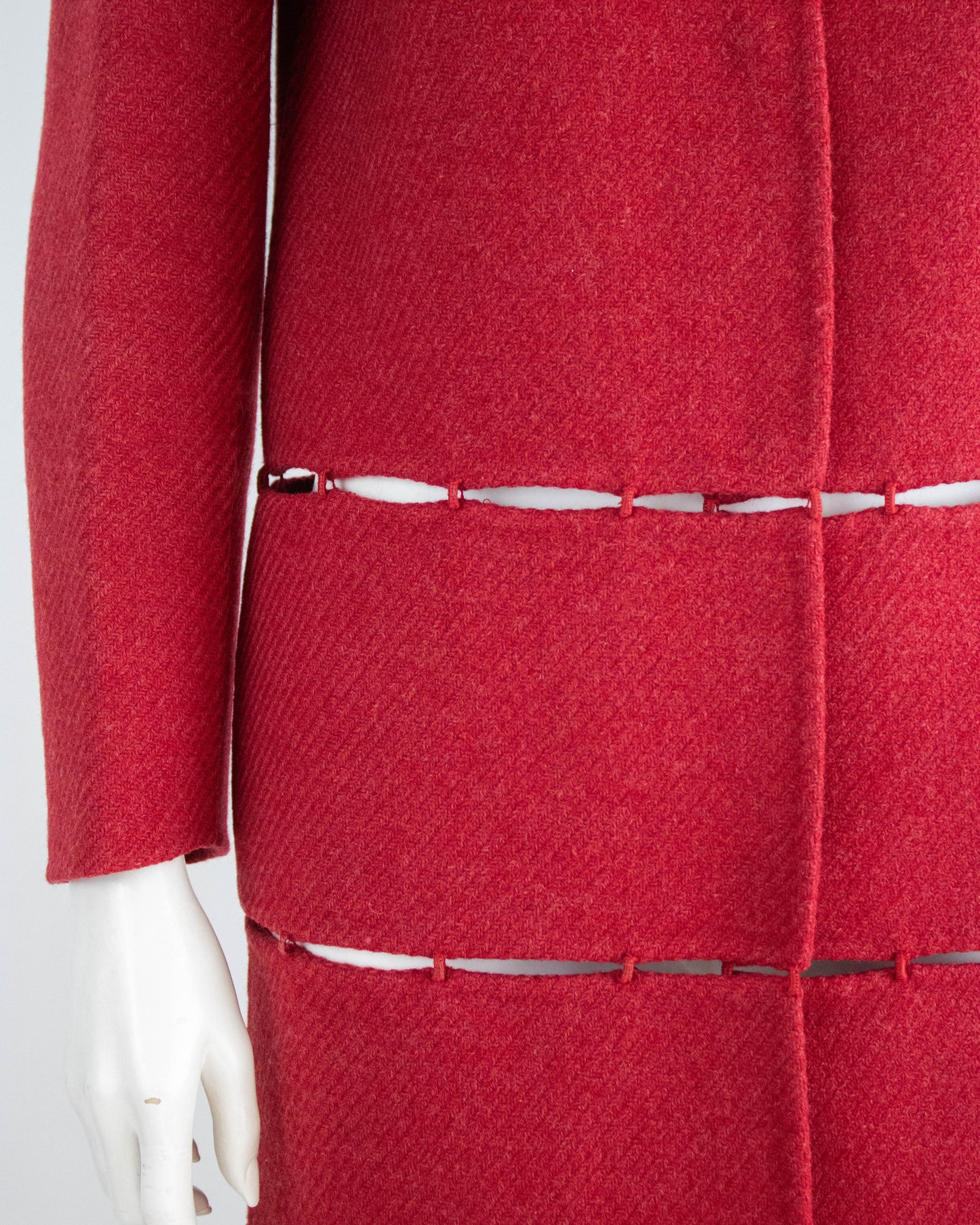 Vintage F/W 1998 Prada Runway Red Wool Panelled Coat / IT 38 (XS-S)