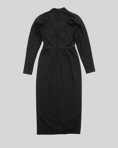 Vintage F/W 1986 Calvin Klein Collection Black Wool Midi Runway Dress / XS-S