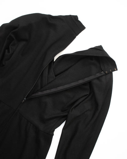 Vintage F/W 1986 Calvin Klein Collection Black Wool Midi Runway Dress / XS-S