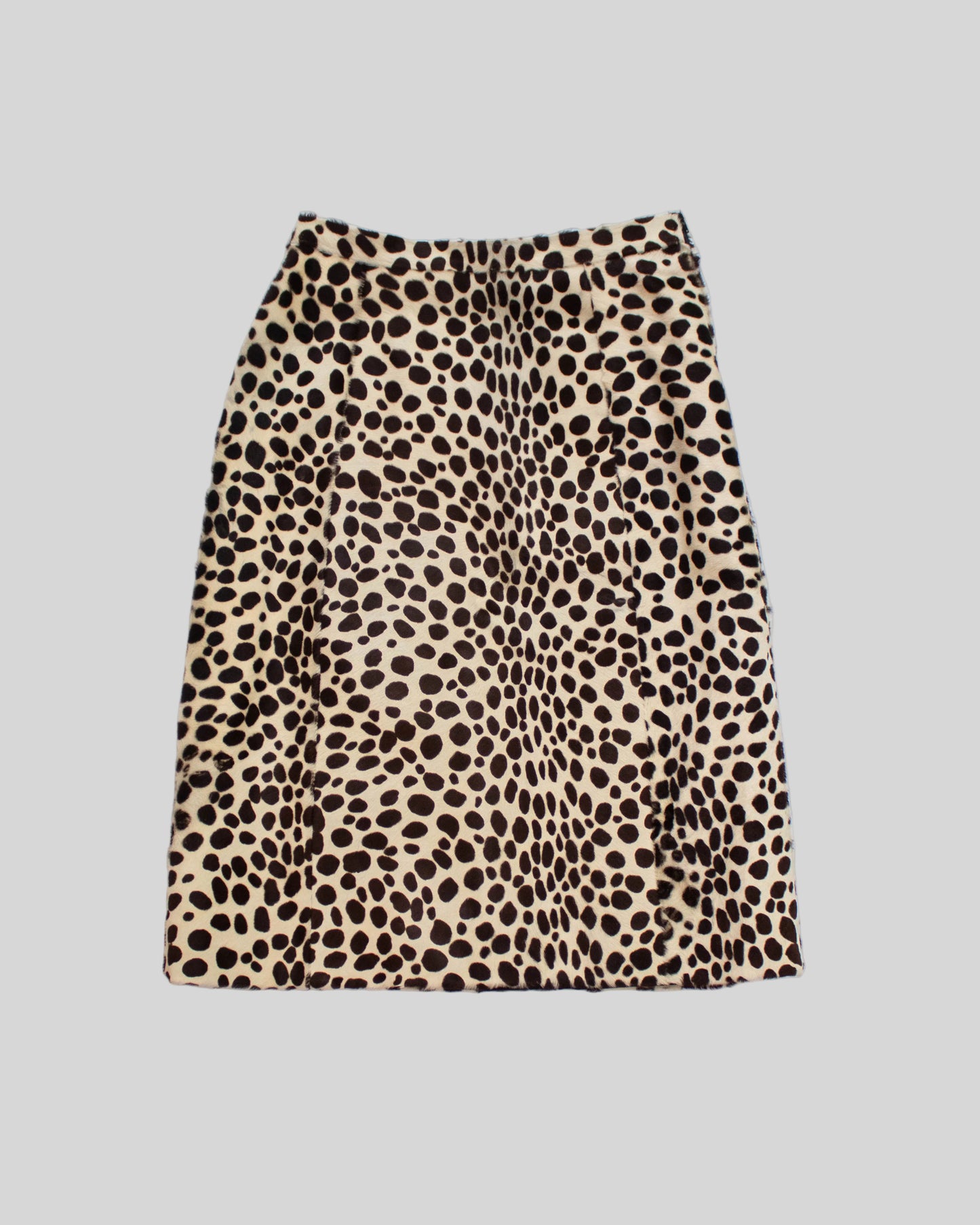 Vintage F/W 1995 Prada Dalmatian Print Pony Hair Midi Runway Skirt / IT 44 (S-M)