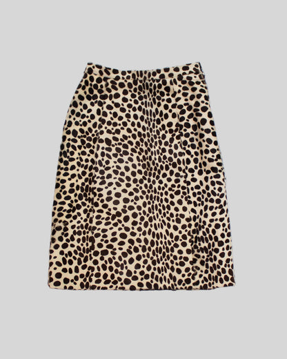 Vintage F/W 1995 Prada Dalmatian Print Pony Hair Midi Runway Skirt / IT 44 (S-M)