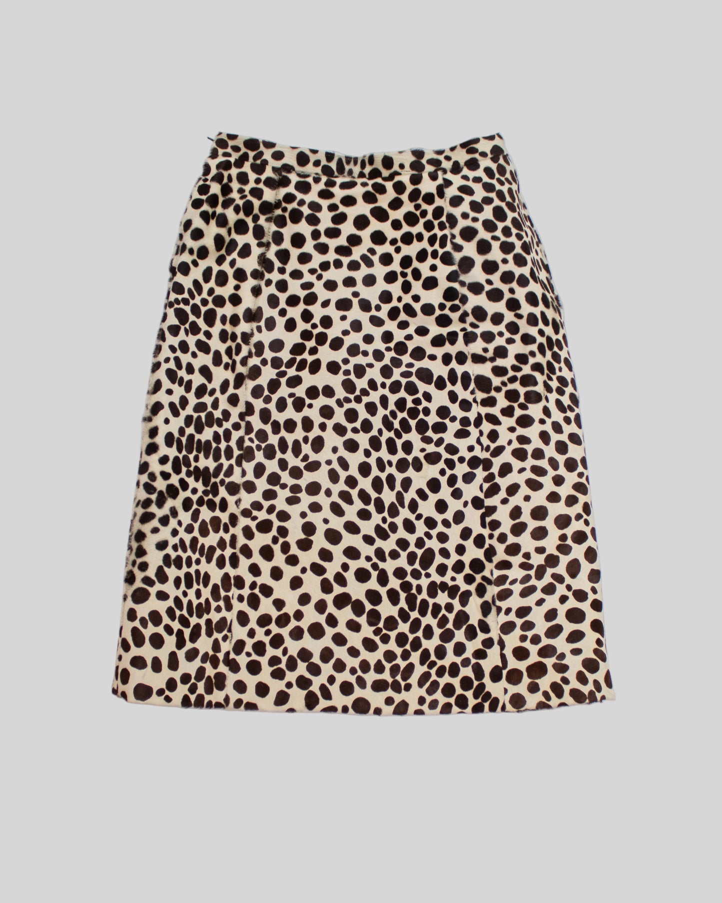 Vintage F/W 1995 Prada Dalmatian Print Pony Hair Midi Runway Skirt / IT 44 (S-M)