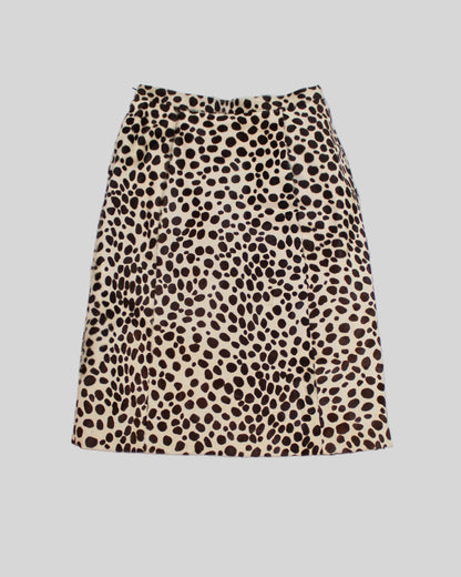 Vintage F/W 1995 Prada Dalmatian Print Pony Hair Midi Runway Skirt / IT 44 (S-M)