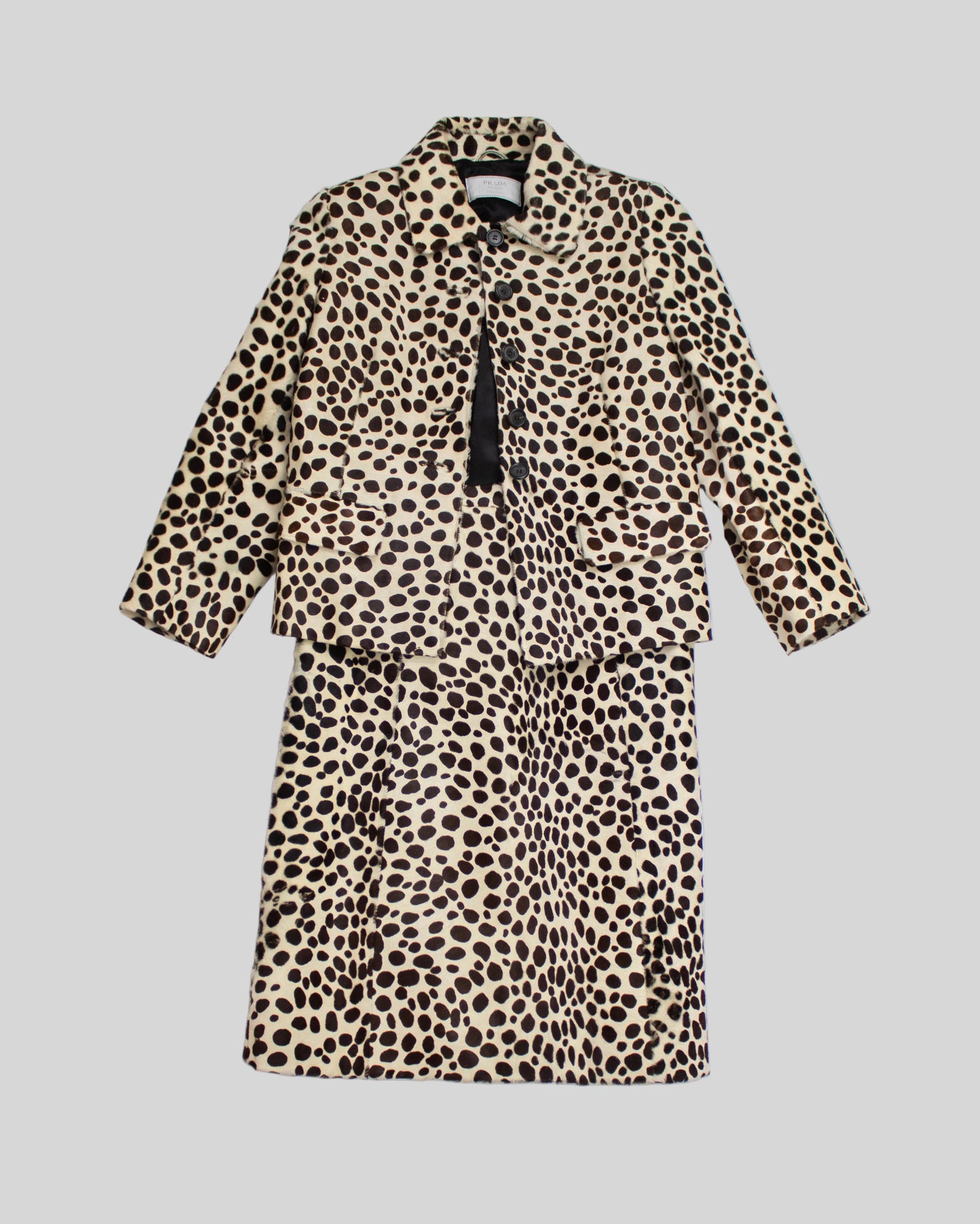 Vintage F/W 1995 Prada Dalmatian Print Pony Hair Midi Runway Skirt / IT 44 (S-M)