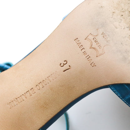 Vintage Manolo Blahnik Callamu Blue Croc Ankle Strap Heels / 37 (US 7)