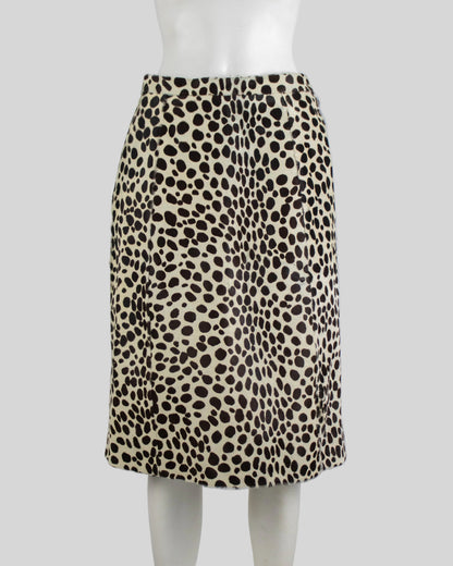 Vintage Prada F/W 1995 dalmatian leaopard print pony hair skirt on the mannequin front view