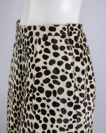 Vintage F/W 1995 Prada Dalmatian Print Pony Hair Midi Runway Skirt / IT 44 (S-M)