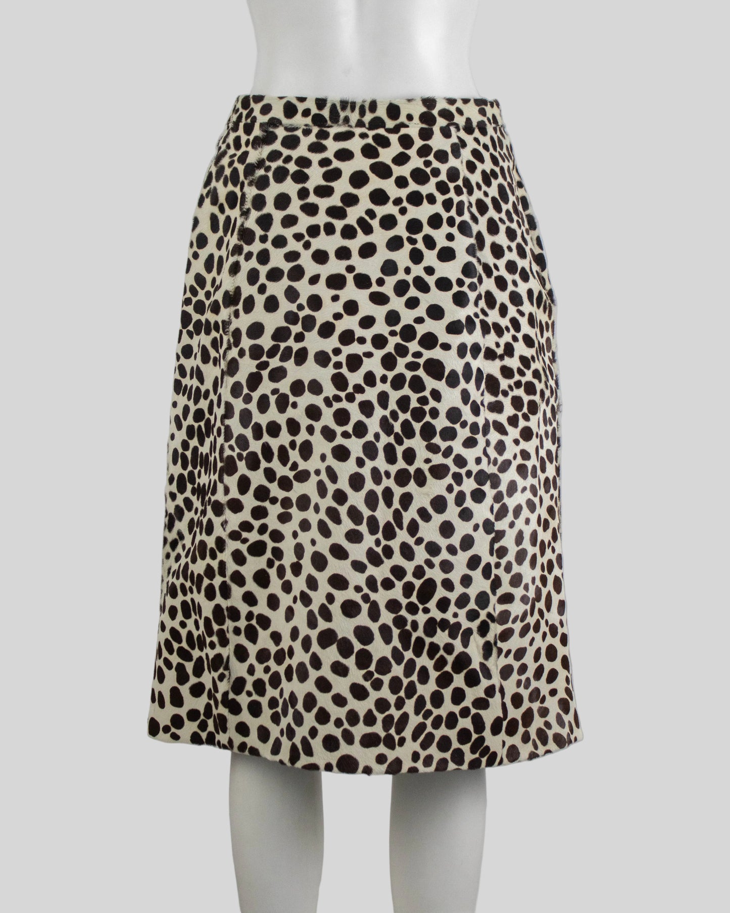 Vintage F/W 1995 Prada Dalmatian Print Pony Hair Midi Runway Skirt / IT 44 (S-M)