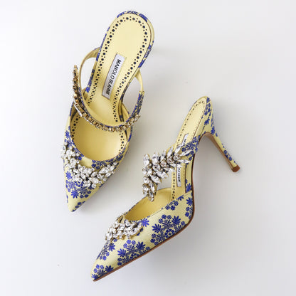 Manolo Blahnik S/S 2020 Lurum Floral Jacquard Crystal Embellished Heels / 37.5 (US 7.5)
