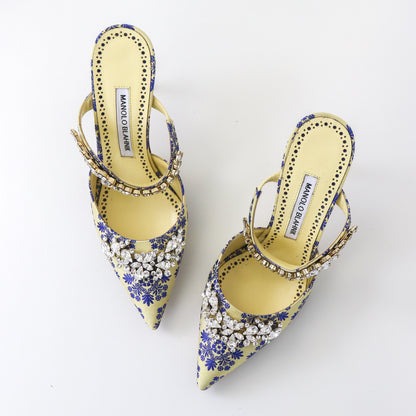 Manolo Blahnik S/S 2020 Lurum Floral Jacquard Crystal Embellished Heels / 37.5 (US 7.5)
