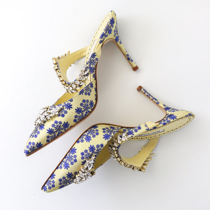 Manolo Blahnik S/S 2020 Lurum Floral Jacquard Crystal Embellished Heels / 37.5 (US 7.5)