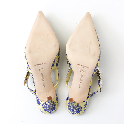 Manolo Blahnik S/S 2020 Lurum Floral Jacquard Crystal Embellished Heels / 37.5 (US 7.5)