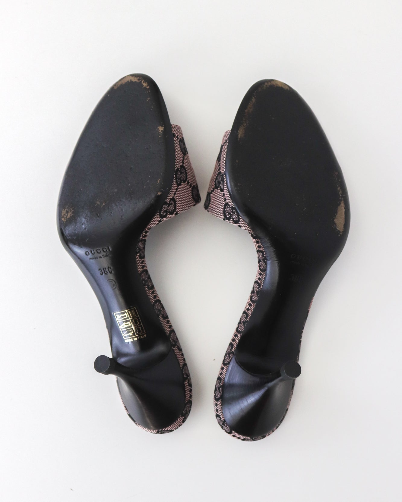 Vintage 2000s Gucci GG Monogram Canvas Pale Pink Mule Heels / 38 (US 8)