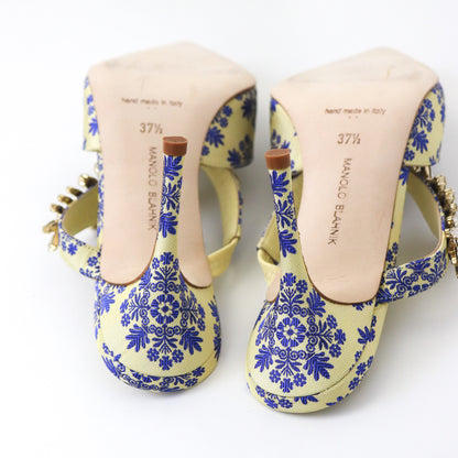 Manolo Blahnik S/S 2020 Lurum Floral Jacquard Crystal Embellished Heels / 37.5 (US 7.5)