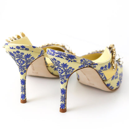 Manolo Blahnik S/S 2020 Lurum Floral Jacquard Crystal Embellished Heels / 37.5 (US 7.5)