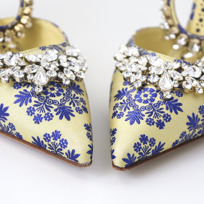 Manolo Blahnik S/S 2020 Lurum Floral Jacquard Crystal Embellished Heels / 37.5 (US 7.5)