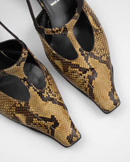 Vintage S/S 2000 Prada Python T-Bar Kitten Heels / 37.5 (US 7.5)