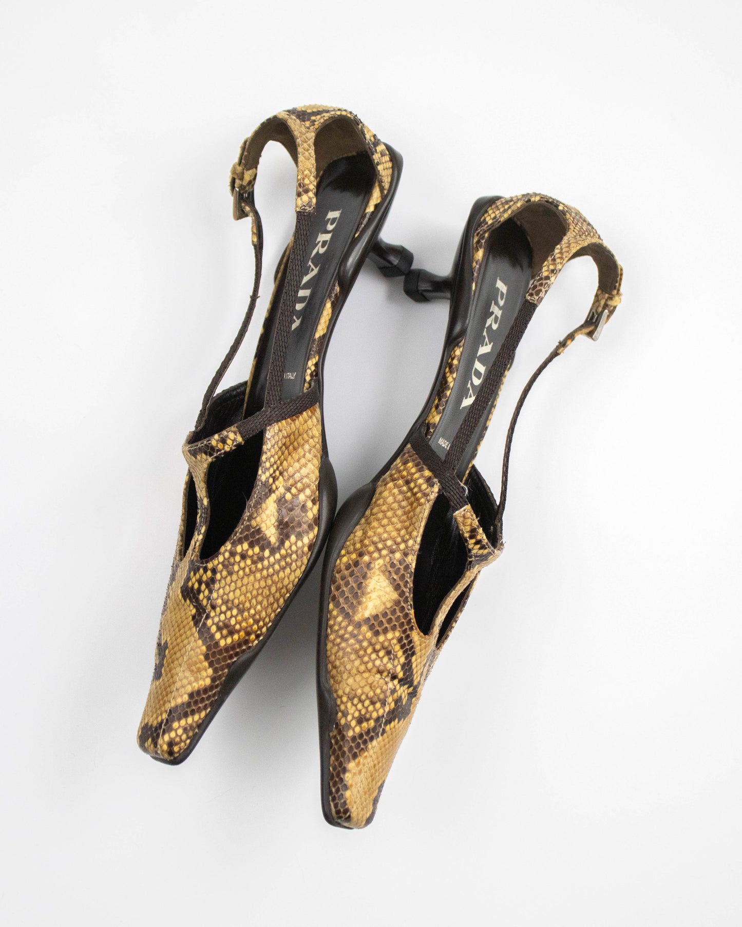 Vintage S/S 2000 Prada Python T-Bar Kitten Heels / 37.5 (US 7.5)