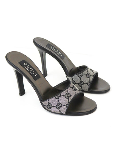 Vintage Gucci Gray GG Monogram Canvas Mule Heels / 37.5 (US 7.5)