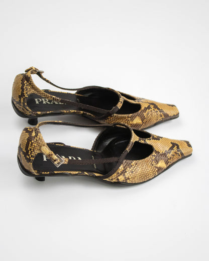 Vintage S/S 2000 Prada Python T-Bar Kitten Heels / 37.5 (US 7.5)