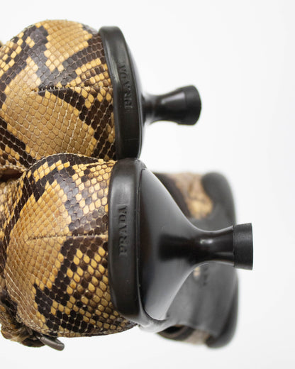 Vintage S/S 2000 Prada Python T-Bar Kitten Heels / 37.5 (US 7.5)