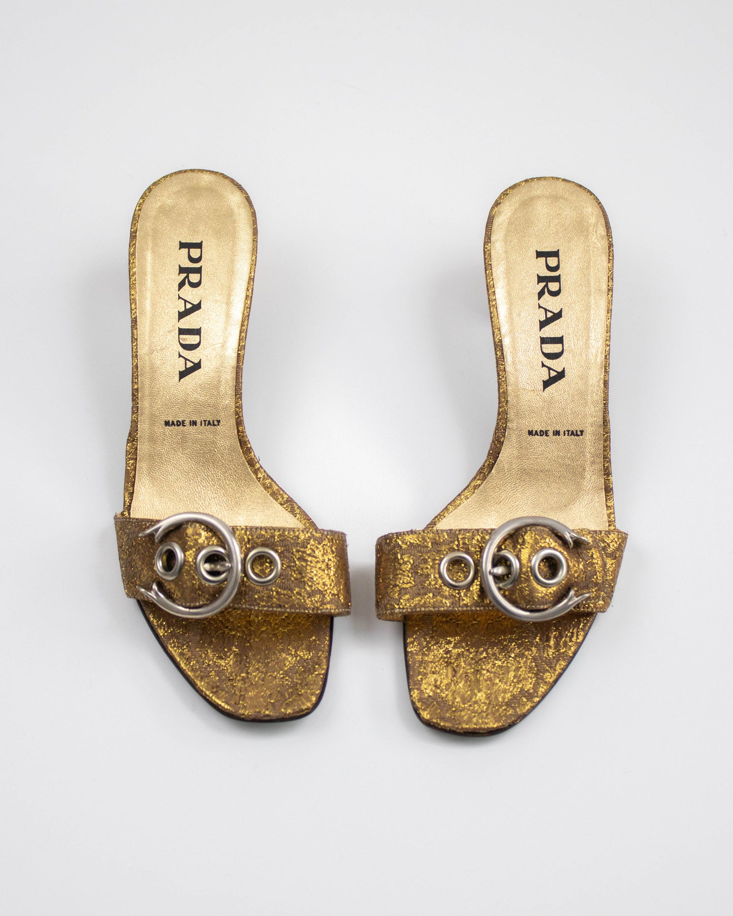 Vintage S/S 2002 Prada Gold Brocade Block Heel Mules / 36 (US 6)