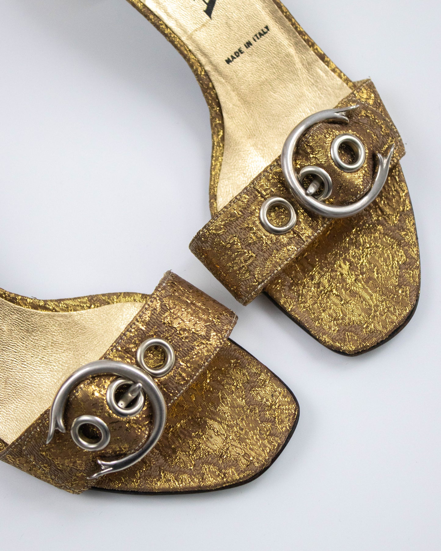 Vintage S/S 2002 Prada Gold Brocade Block Heel Mules / 36 (US 6)