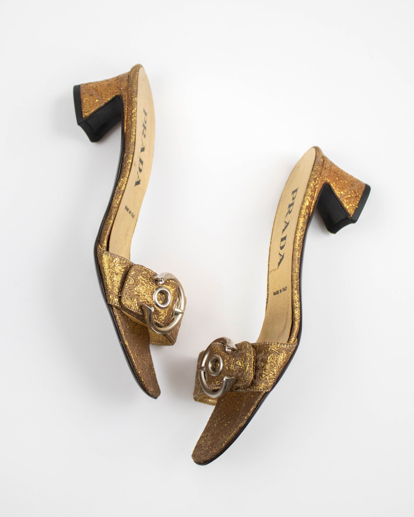 Vintage S/S 2002 Prada Gold Brocade Block Heel Mules / 36 (US 6)