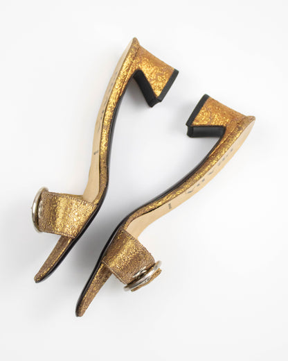 Vintage S/S 2002 Prada Gold Brocade Block Heel Mules / 36 (US 6)