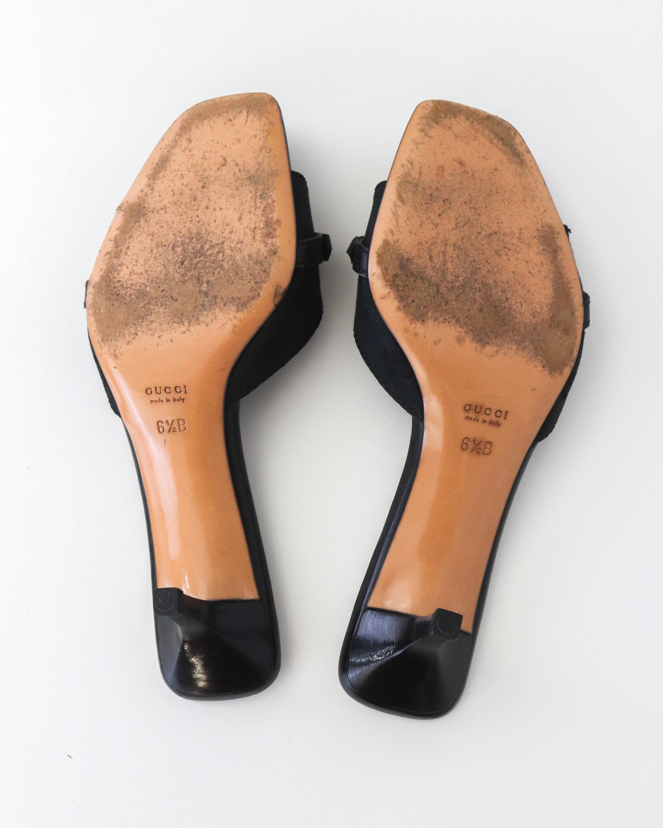 Vintage 2000s Gucci Black Monogram Kitten Heel Mules Horsebit Chain Detail / 36.5 (US 6.5)