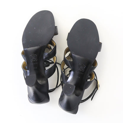 Vintage 1990s Gianni Versace Gold Medusa Head Medallion Black Leather Heels / 37 (US 7)