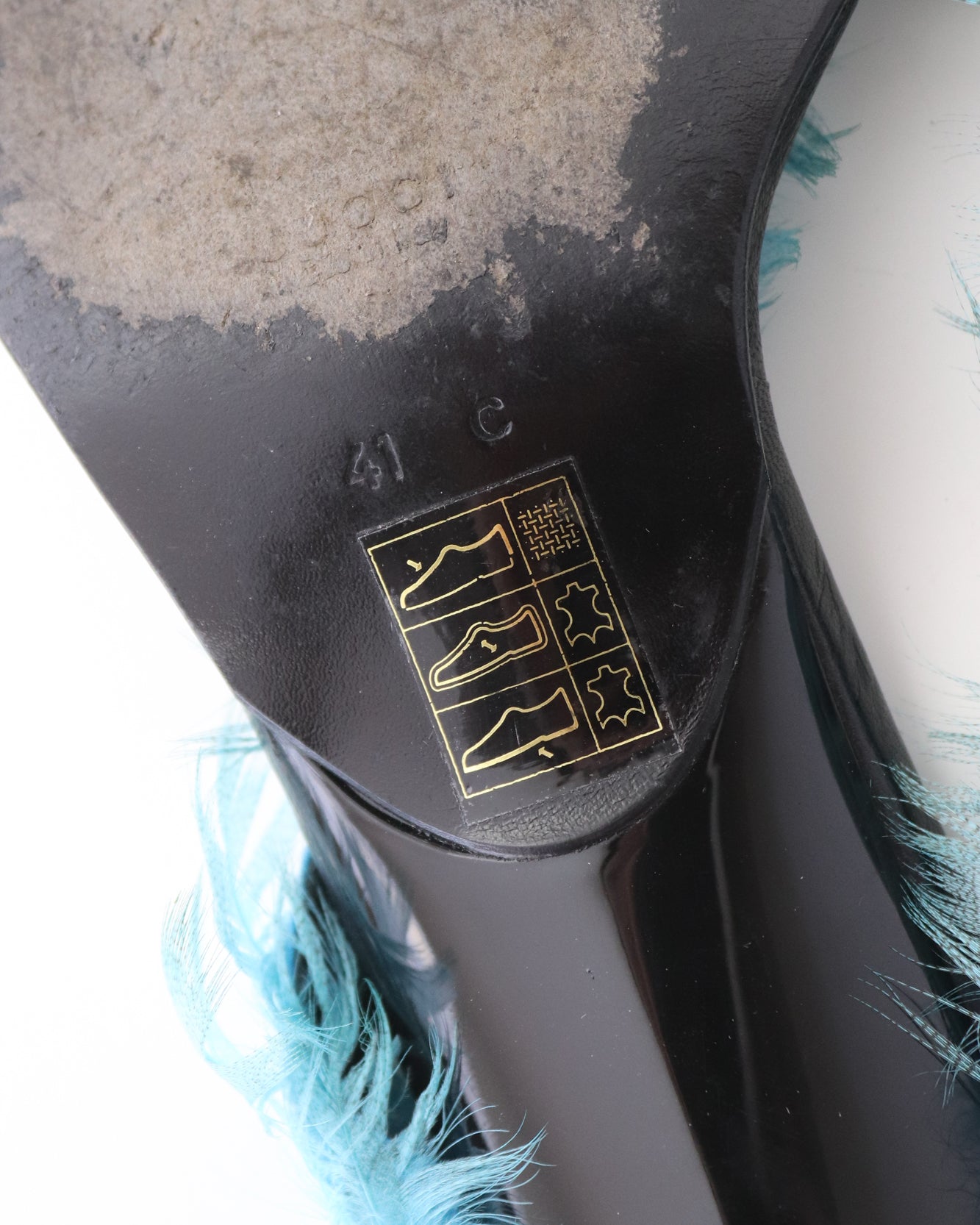 Vintage S/S 1999 Gucci by Tom Ford Runway Blue Feather Thong Mule Heels / 41 ( US 11)