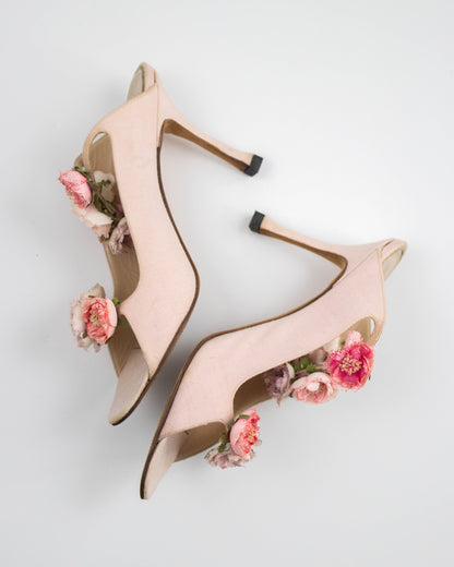 Vintage 1997 Manolo Blahnik Pink Flower Applique Mule Heels / 36 (US 6)