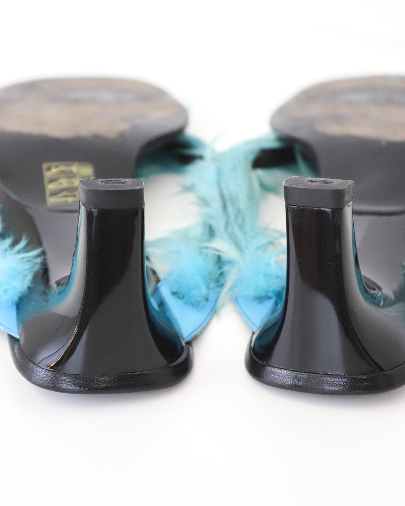 Vintage S/S 1999 Gucci by Tom Ford Runway Blue Feather Thong Mule Heels / 41 ( US 11)